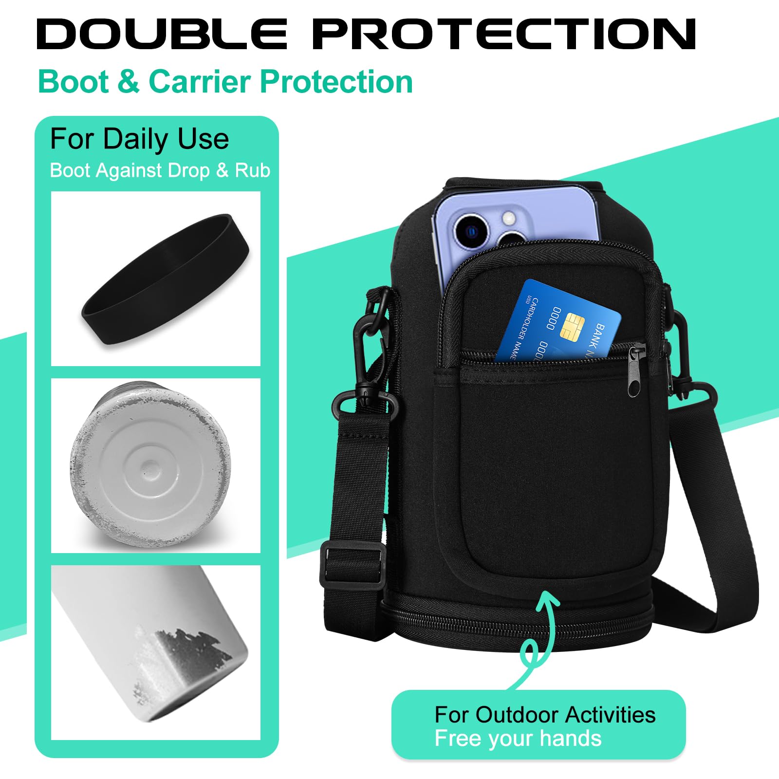 64OZ Vacuum Insulated Water Bottle - Keep Hot Cold Vacuum Flasks with Straw & Spout Lids  Paracord Handle  Water Bottler Carrier Holder & Protective Cup Mat  1.8L Stainless Steel Water Jug